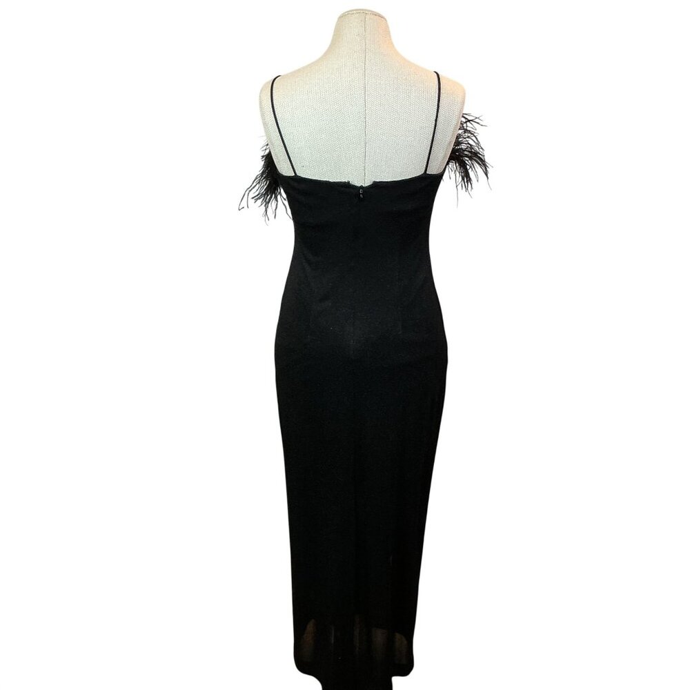 Alex Evenings Spaghetti Strap Feather Trim Evening Gown Womens 6P Black - Picture 5 of 10